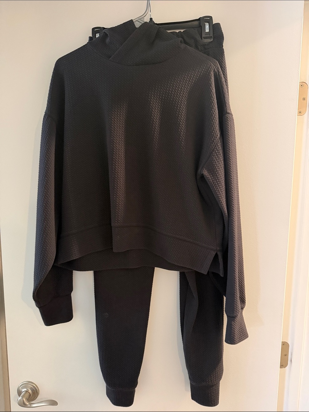 all in motion Black Waffle-Knit Hoodie & Joggers Set